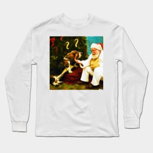 Santa petting basset hound Long Sleeve T-Shirt